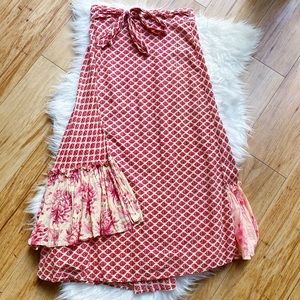 Dosa red cotton floral ruffled wrap skirt 2 (S)